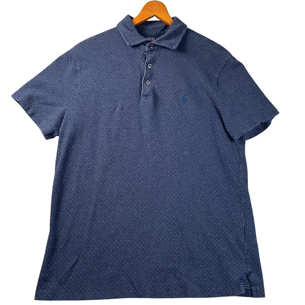 Polo Ralph‎ Lauren Polo Shirt Mens Medium Blue Custom Slim Fit Pindot